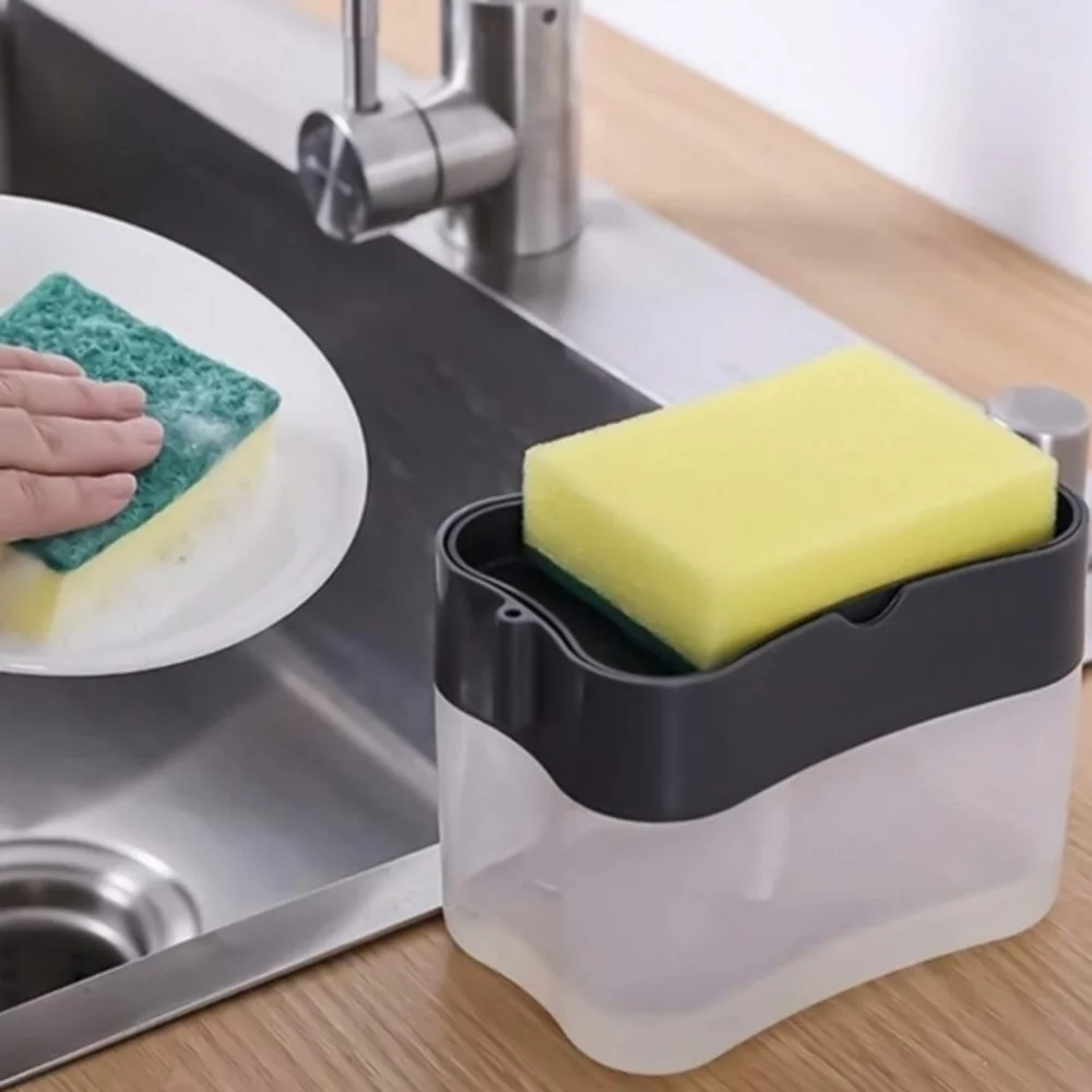 Press Sponge Dishwashing Soap Dispenser Gray‎
